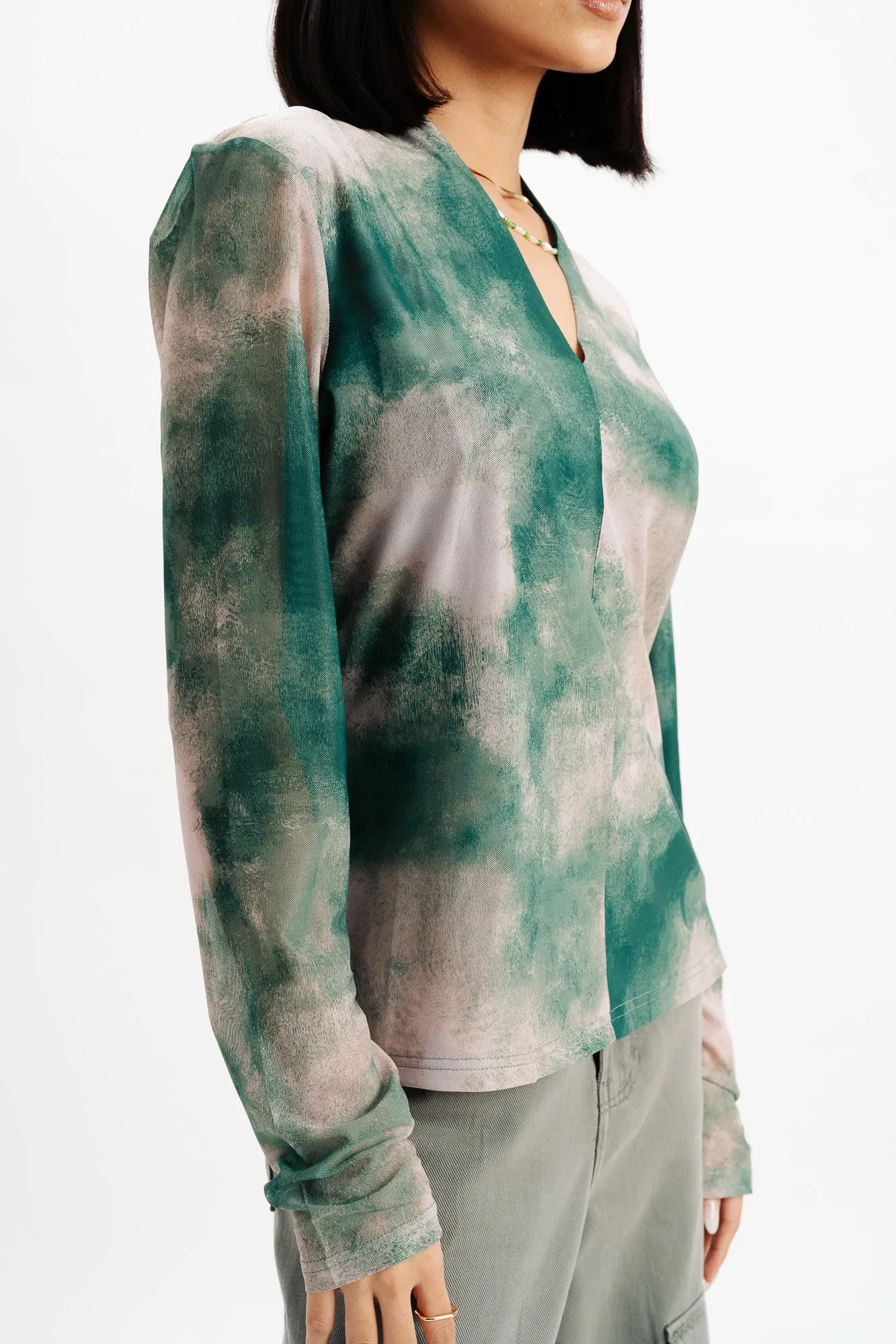 Green Dye Effect Print Shirt