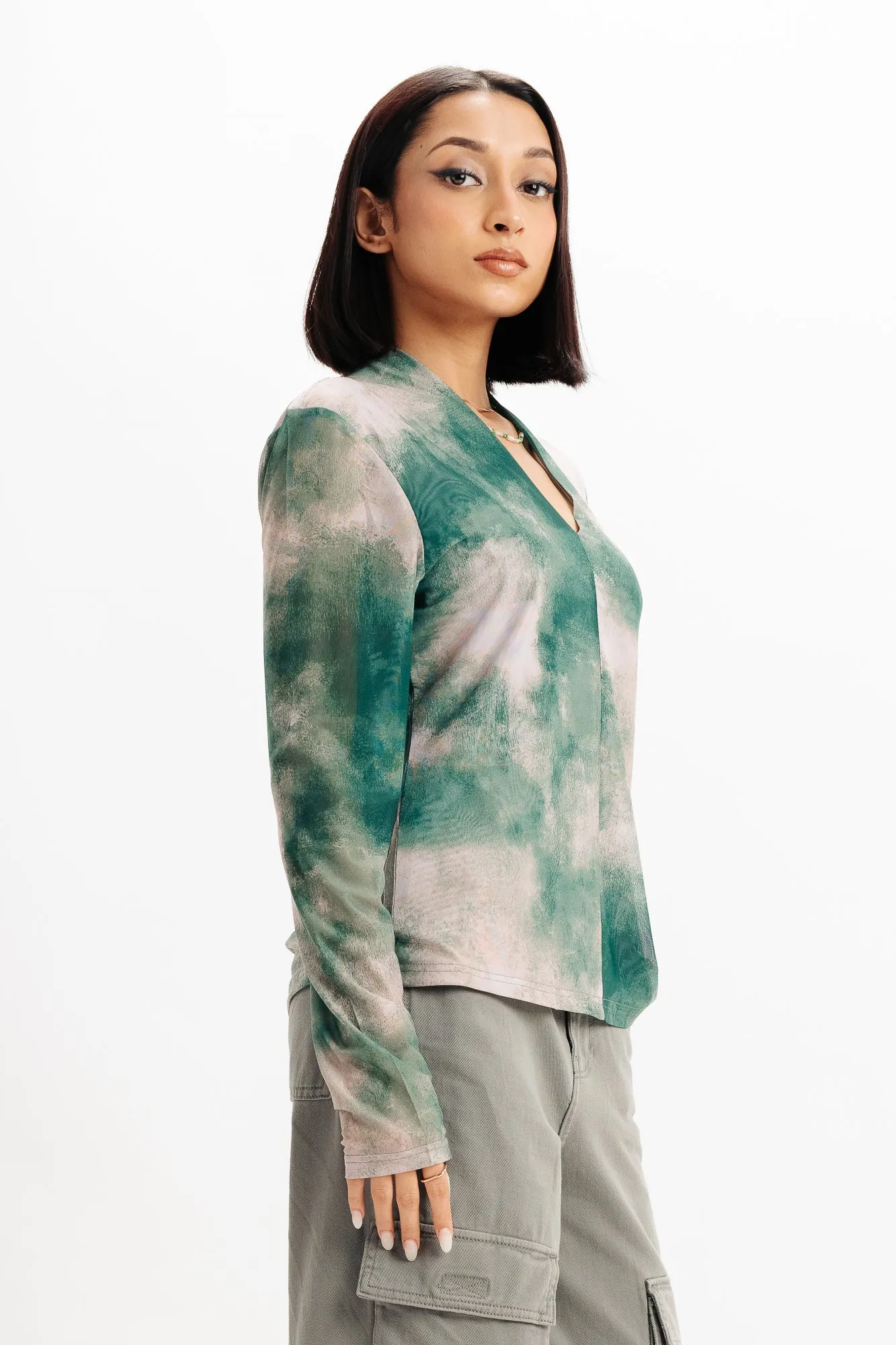 Green Dye Effect Print Shirt