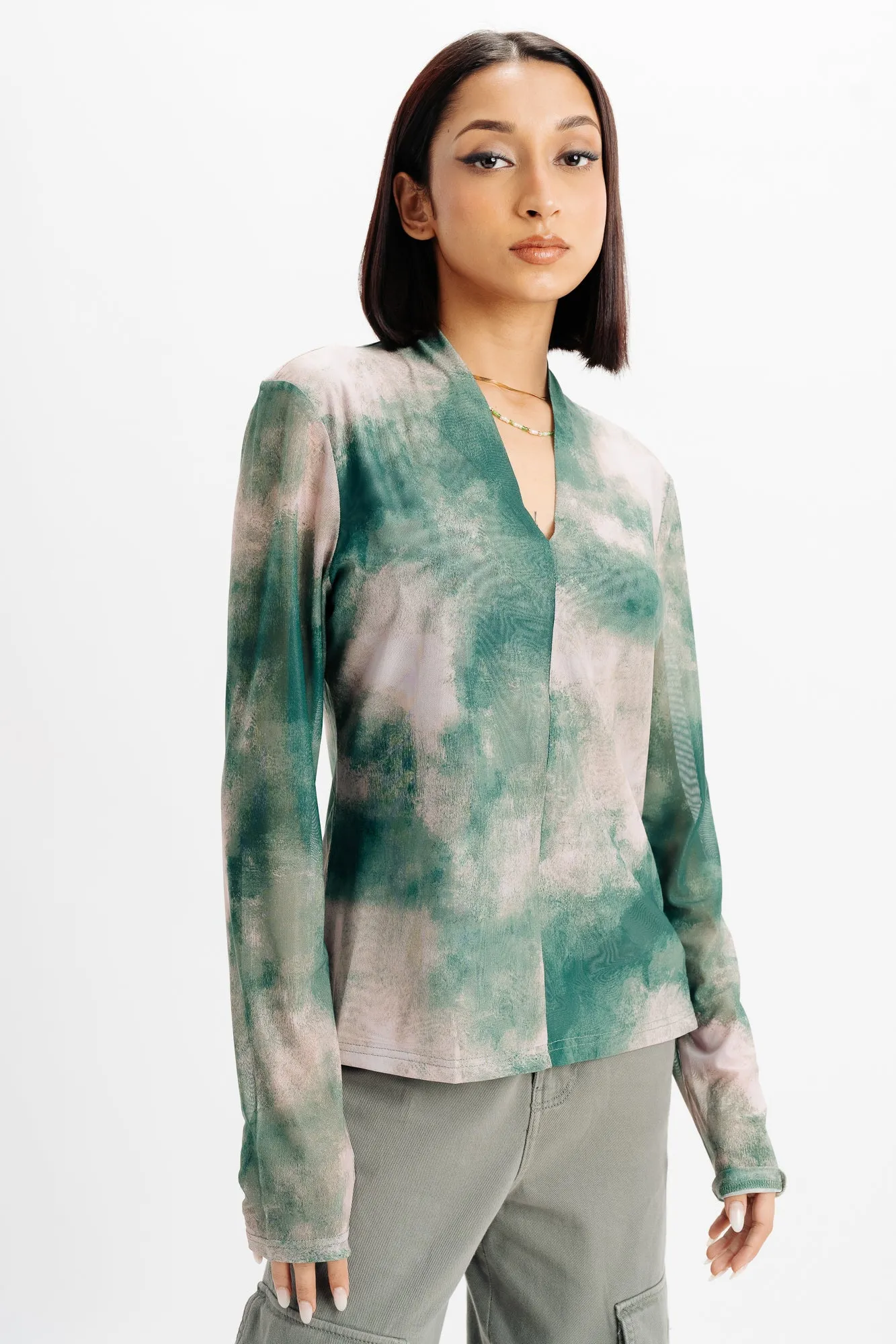 Green Dye Effect Print Shirt