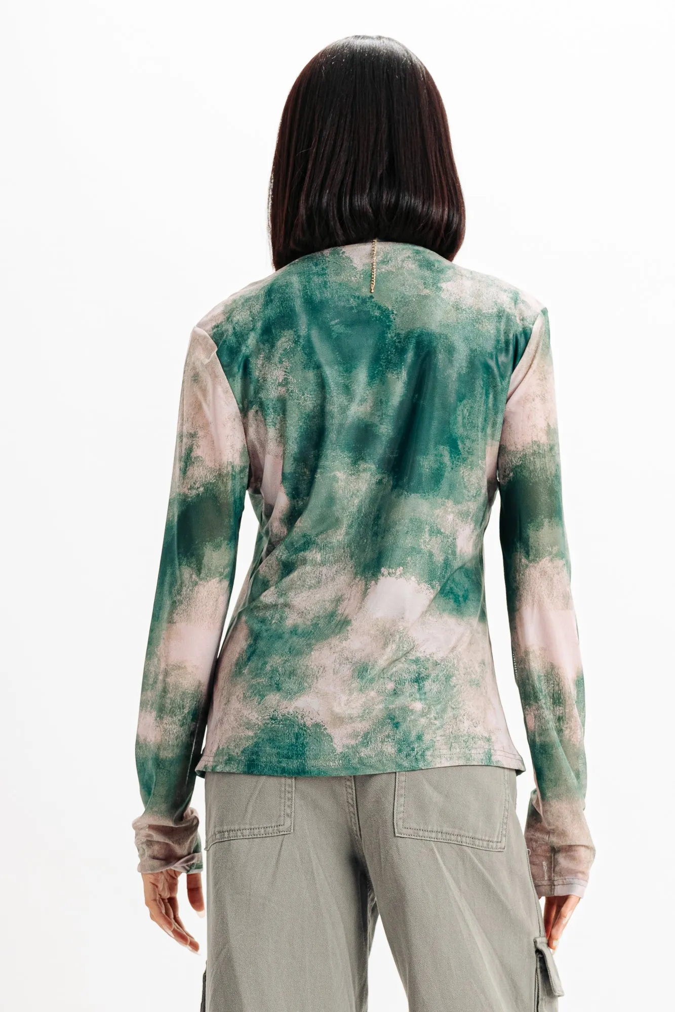 Green Dye Effect Print Shirt