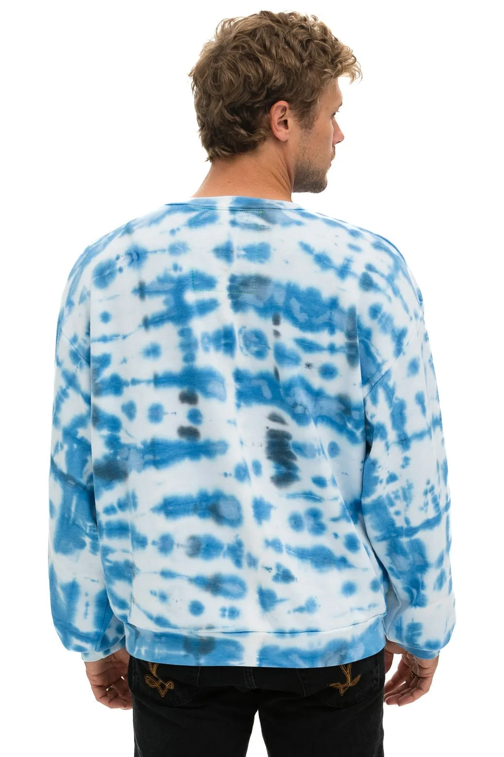 HAND DYED RELAXED CREW SWEATSHIRT - TIE DYE BLUE