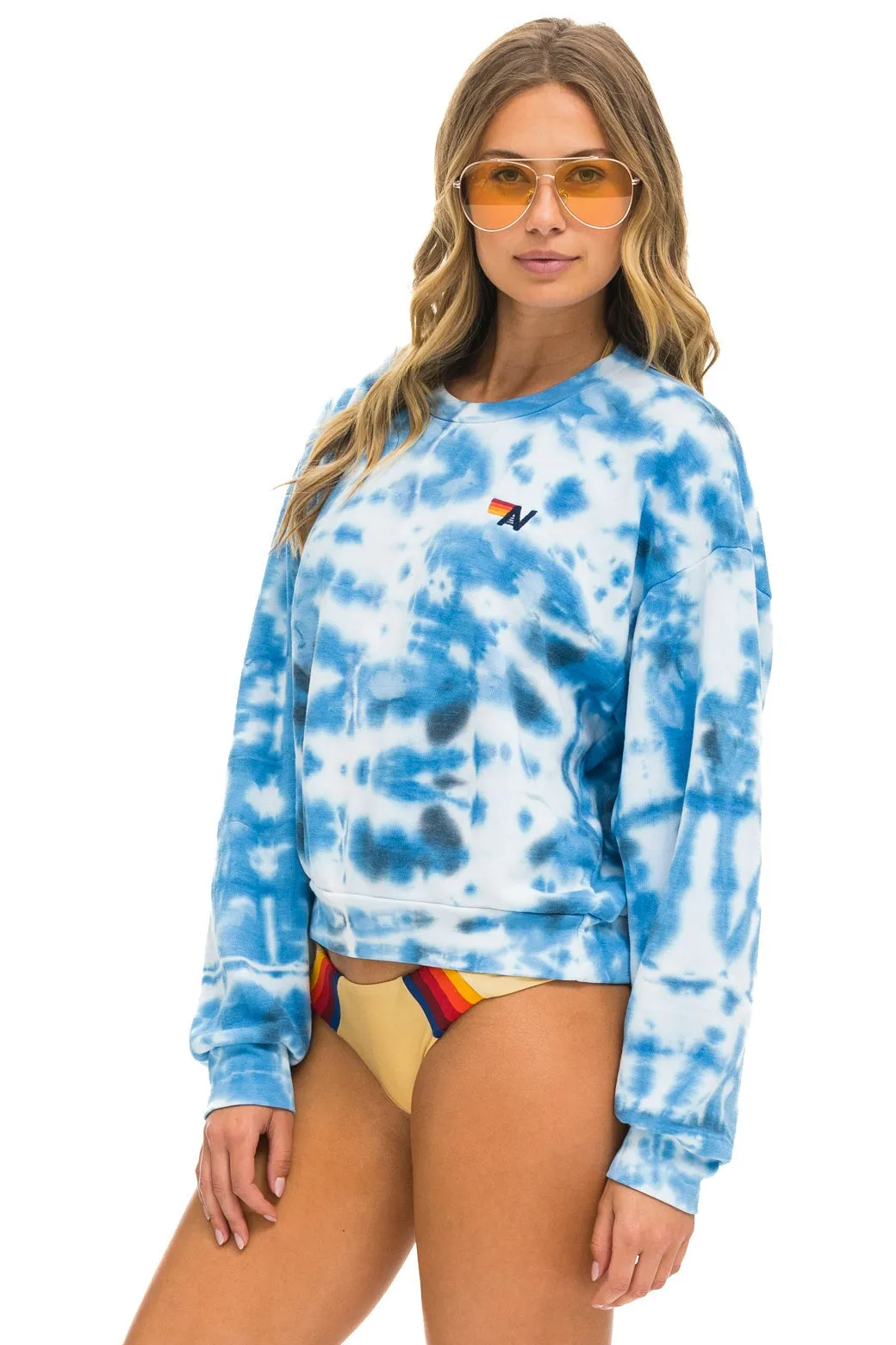 HAND DYED RELAXED CREW SWEATSHIRT - TIE DYE BLUE