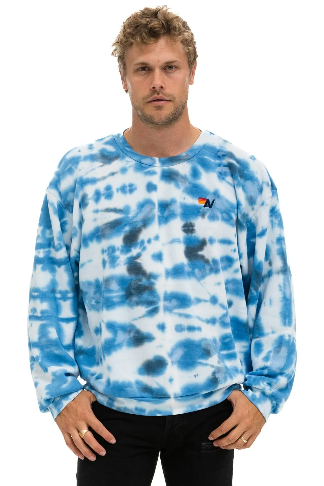 HAND DYED RELAXED CREW SWEATSHIRT - TIE DYE BLUE