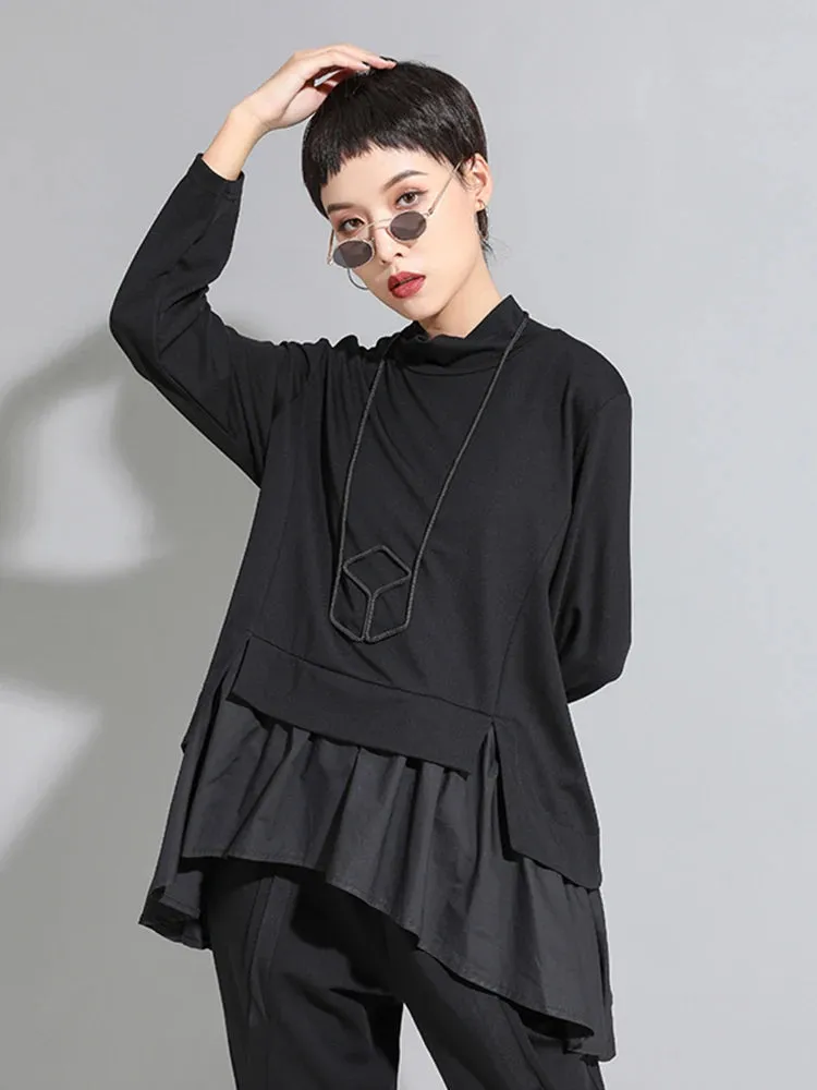 HEYFANCYSTYLE Black Asymmetrical Ruffles Shirt