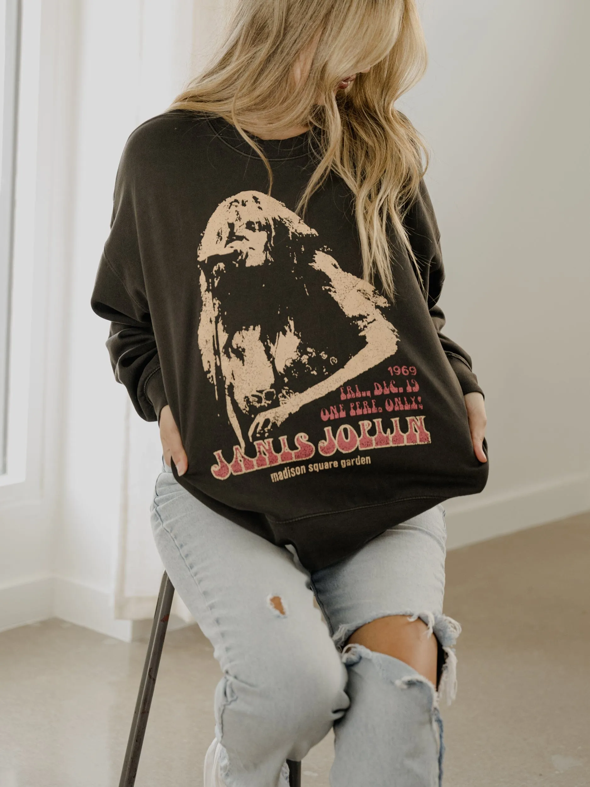 Janis Joplin Madison Square Garden Smoke Hi-Dive Oversized Crew Sweatshirt