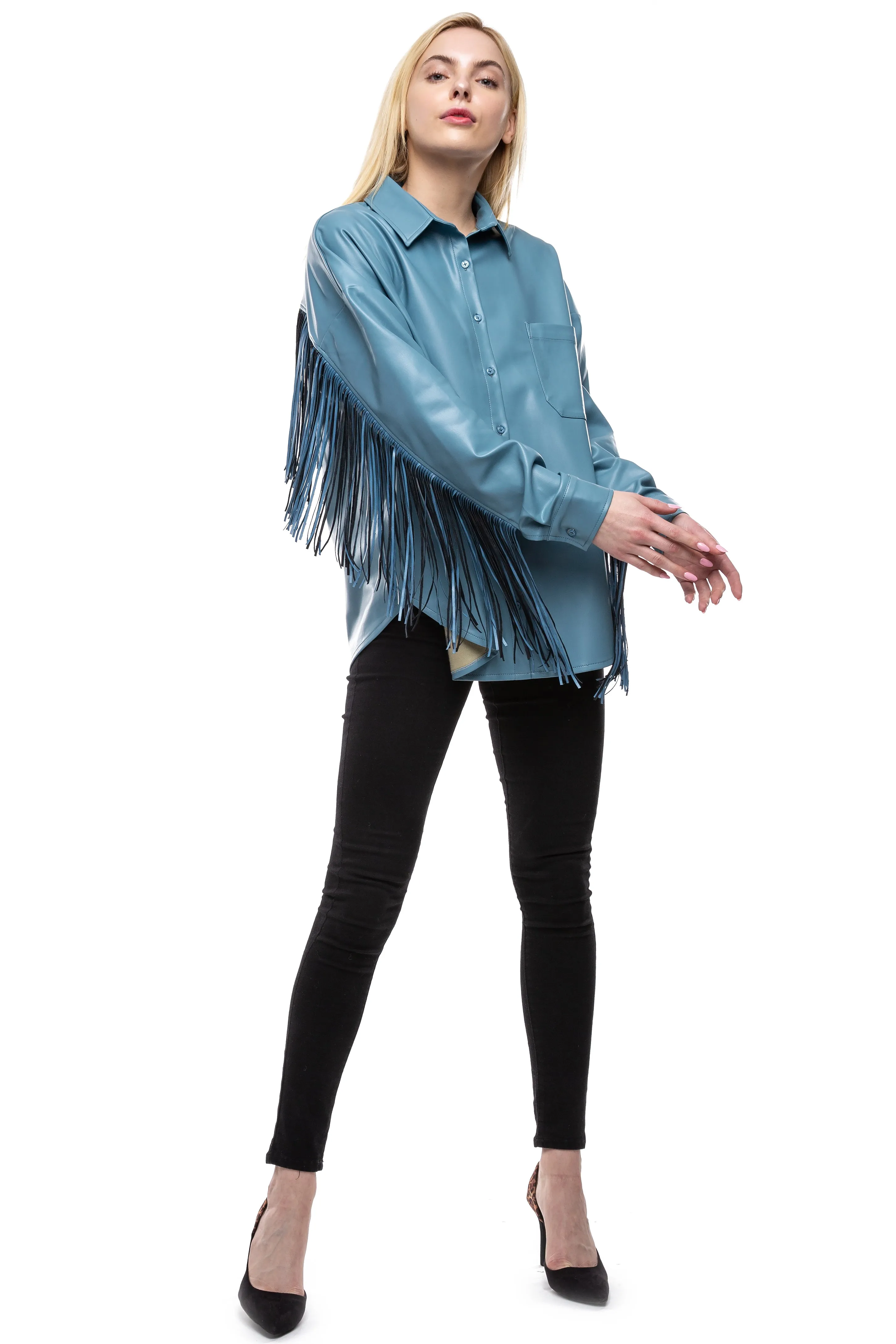 Let's Be Fringe Vegan Leather Shirt