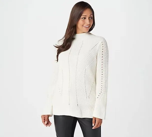 Lisa Rinna Collection Cable Knit Long-Sleeve Sweater XX-Small	Ivory