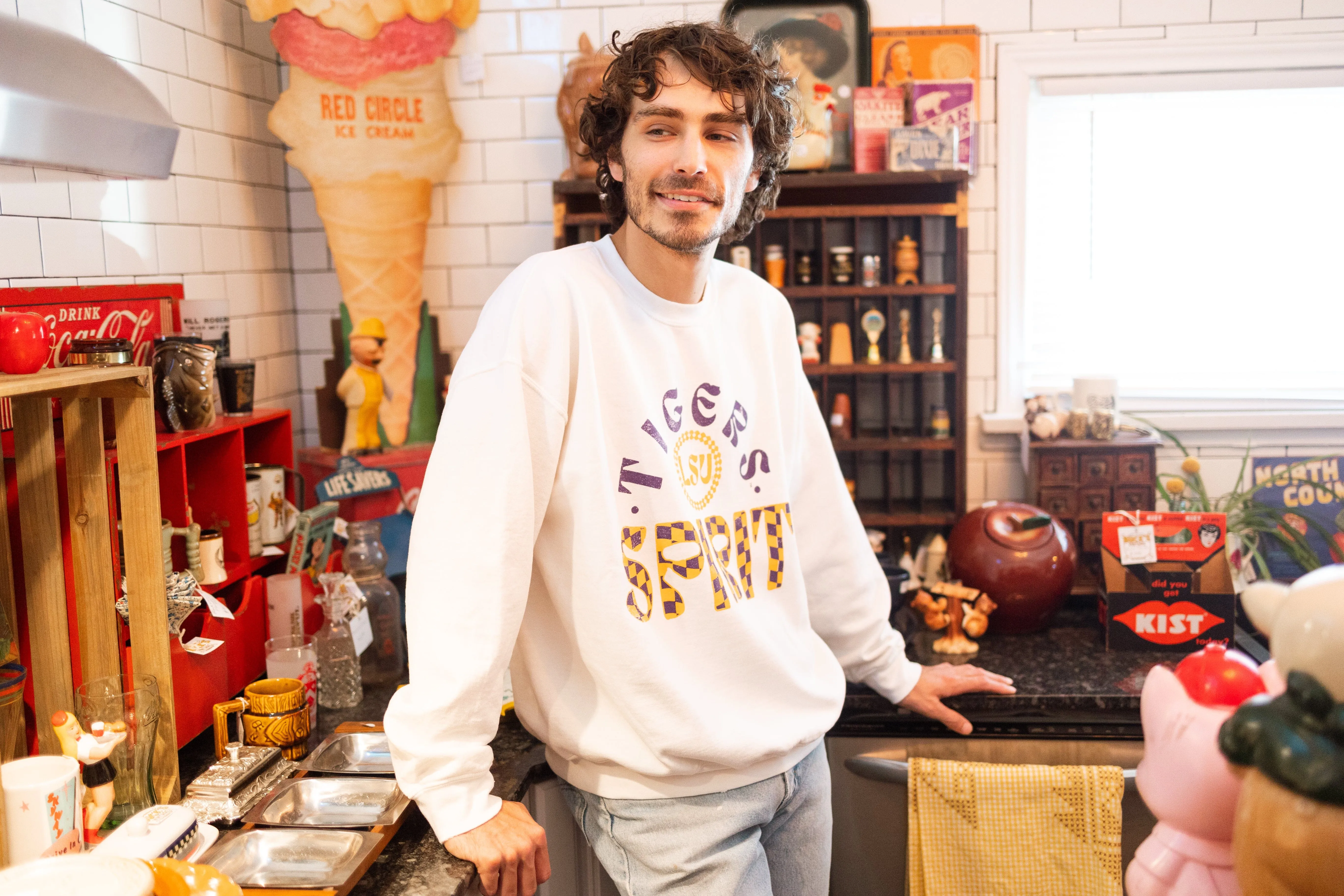 LSU Tigers Spirit White Thrifted Sweatshirt