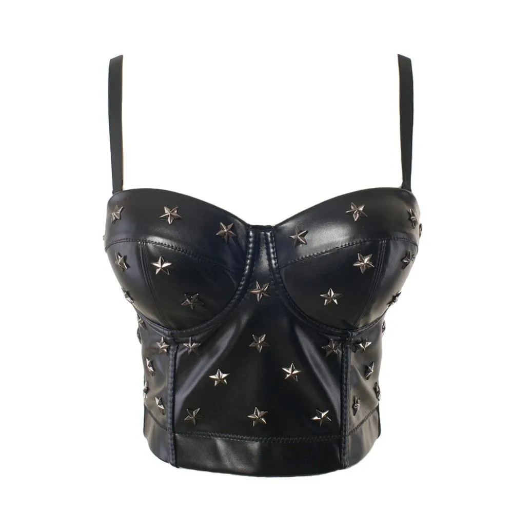 'Matrix' Black PU Fake Leather Bustier Top