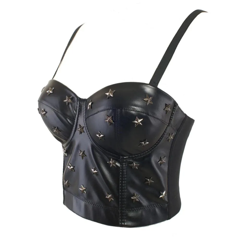 'Matrix' Black PU Fake Leather Bustier Top