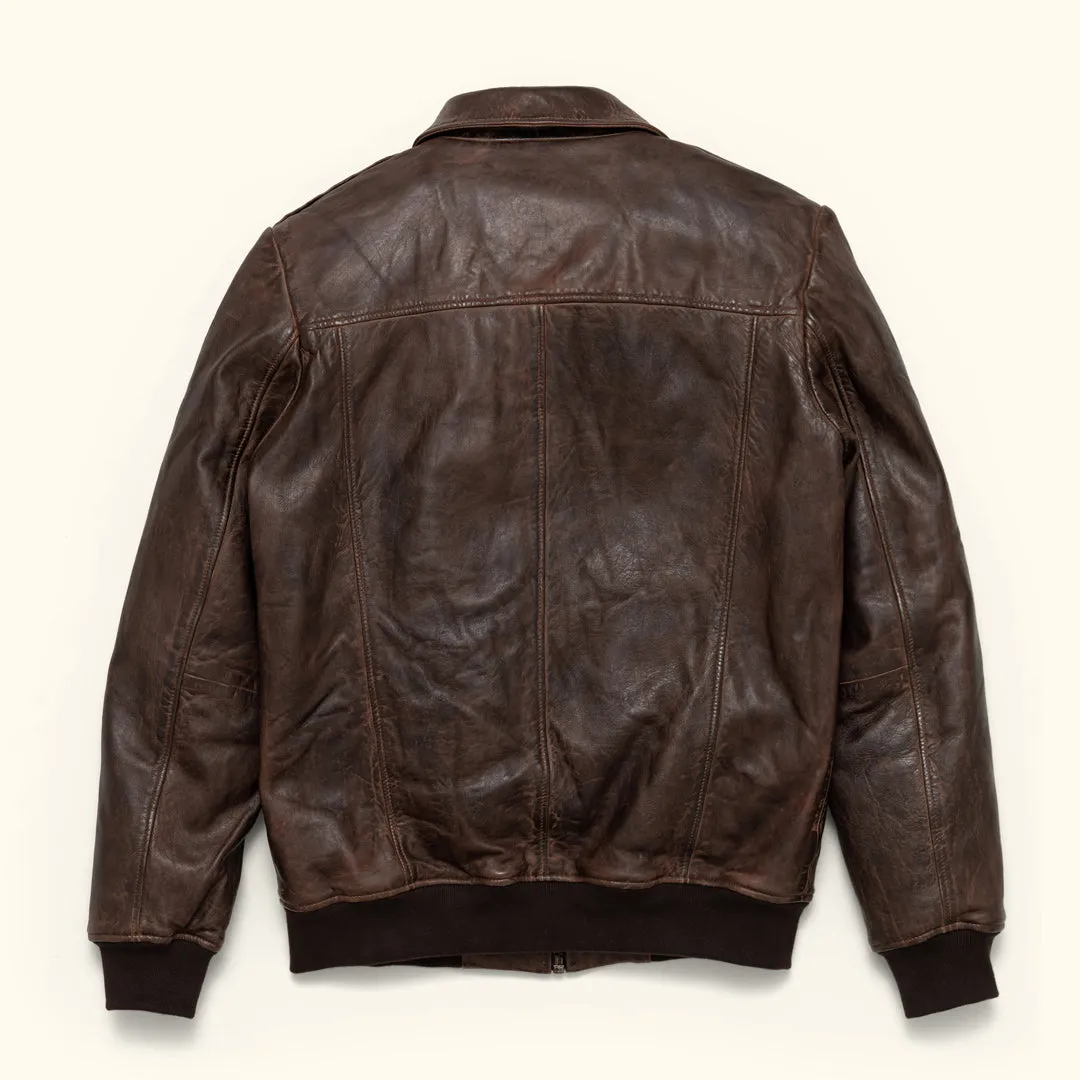 Maverick Leather Bomber Jacket | Distressed Brown