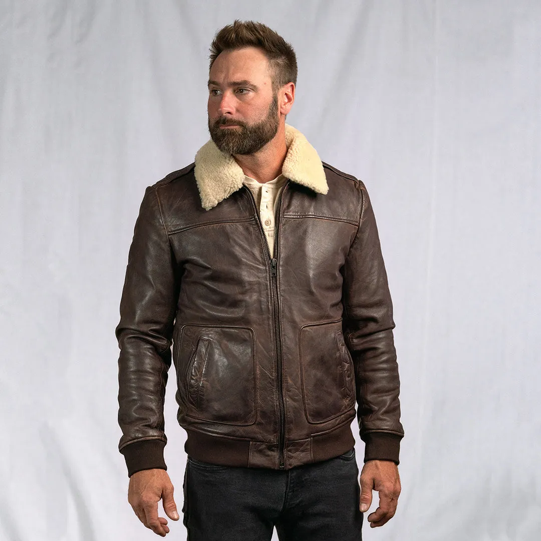 Maverick Leather Bomber Jacket | Distressed Brown