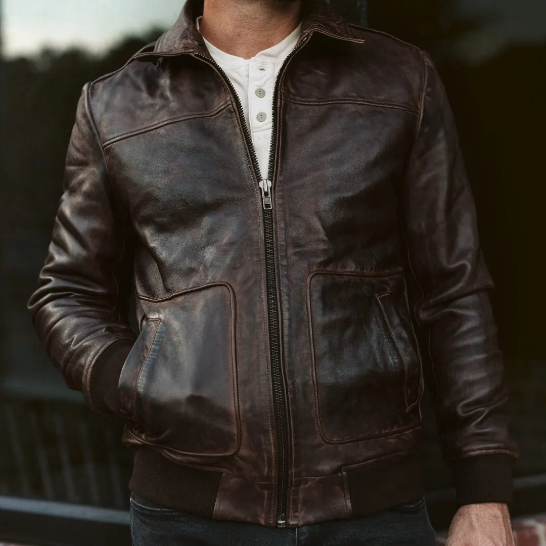 Maverick Leather Bomber Jacket | Distressed Brown