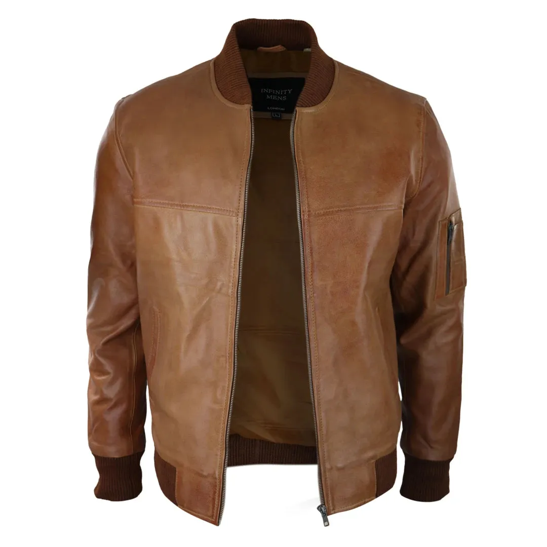 Mens Genuine Leather Bomber Jacket Leather Casual Varsity VIntage Smart Casual