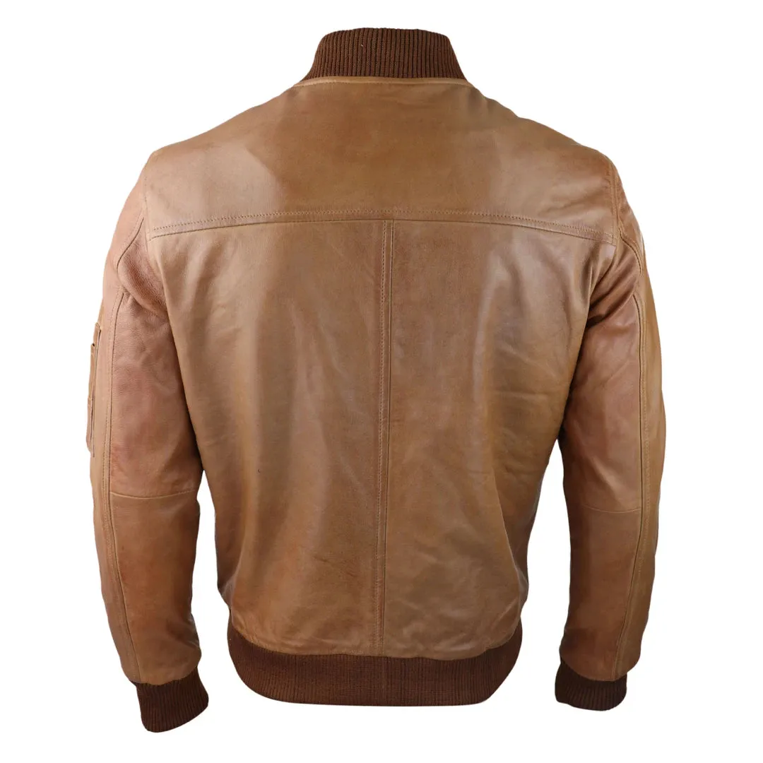 Mens Genuine Leather Bomber Jacket Leather Casual Varsity VIntage Smart Casual