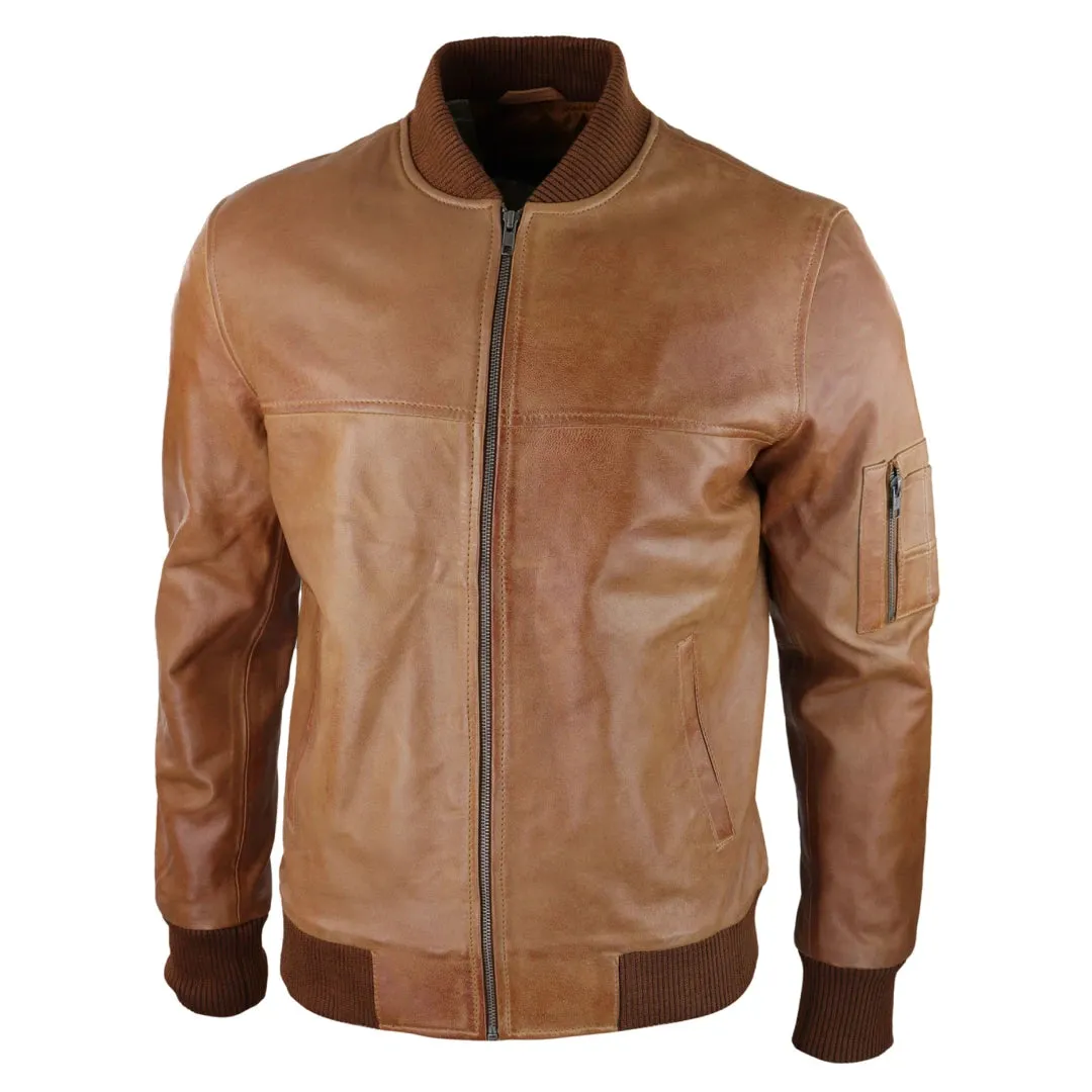 Mens Genuine Leather Bomber Jacket Leather Casual Varsity VIntage Smart Casual