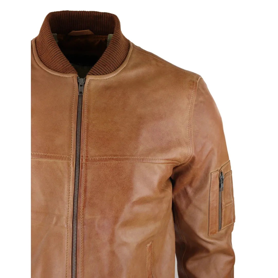 Mens Genuine Leather Bomber Jacket Leather Casual Varsity VIntage Smart Casual