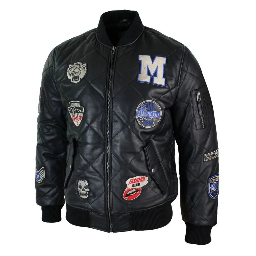 Men's Leather Quilted Puffer Varsity Baseball Bomber Letterman Jacket