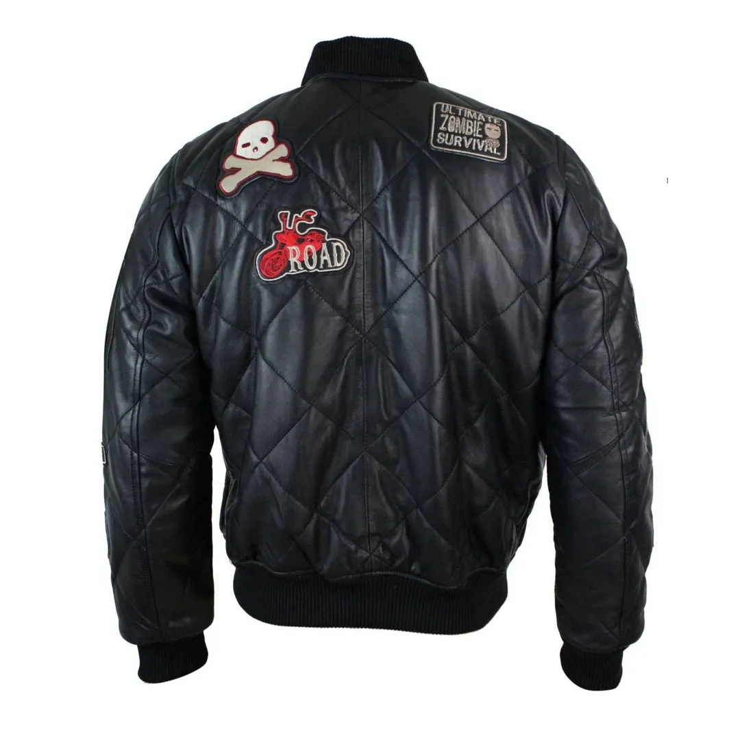 Men's Leather Quilted Puffer Varsity Baseball Bomber Letterman Jacket