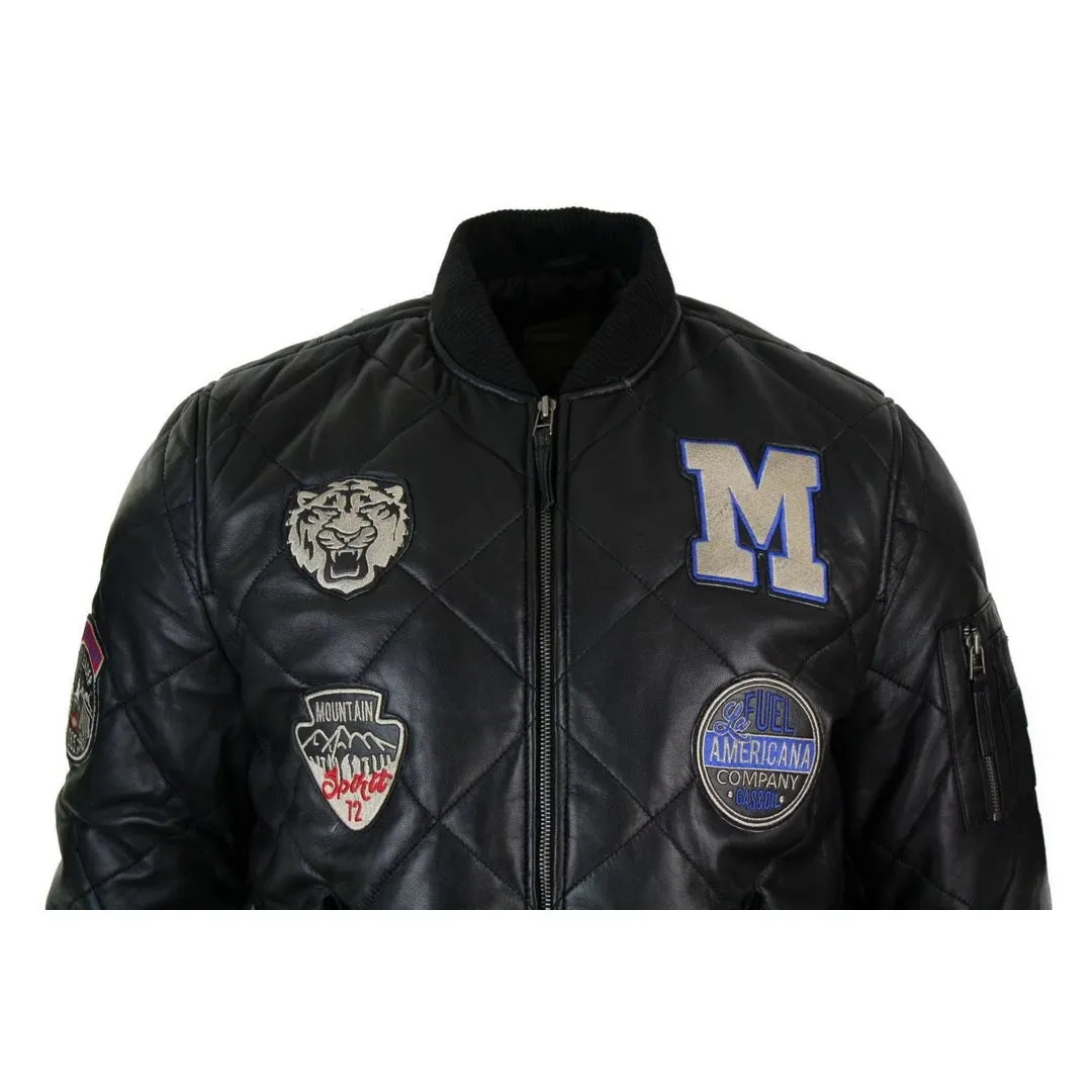 Men's Leather Quilted Puffer Varsity Baseball Bomber Letterman Jacket