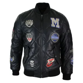 Men's Leather Quilted Puffer Varsity Baseball Bomber Letterman Jacket