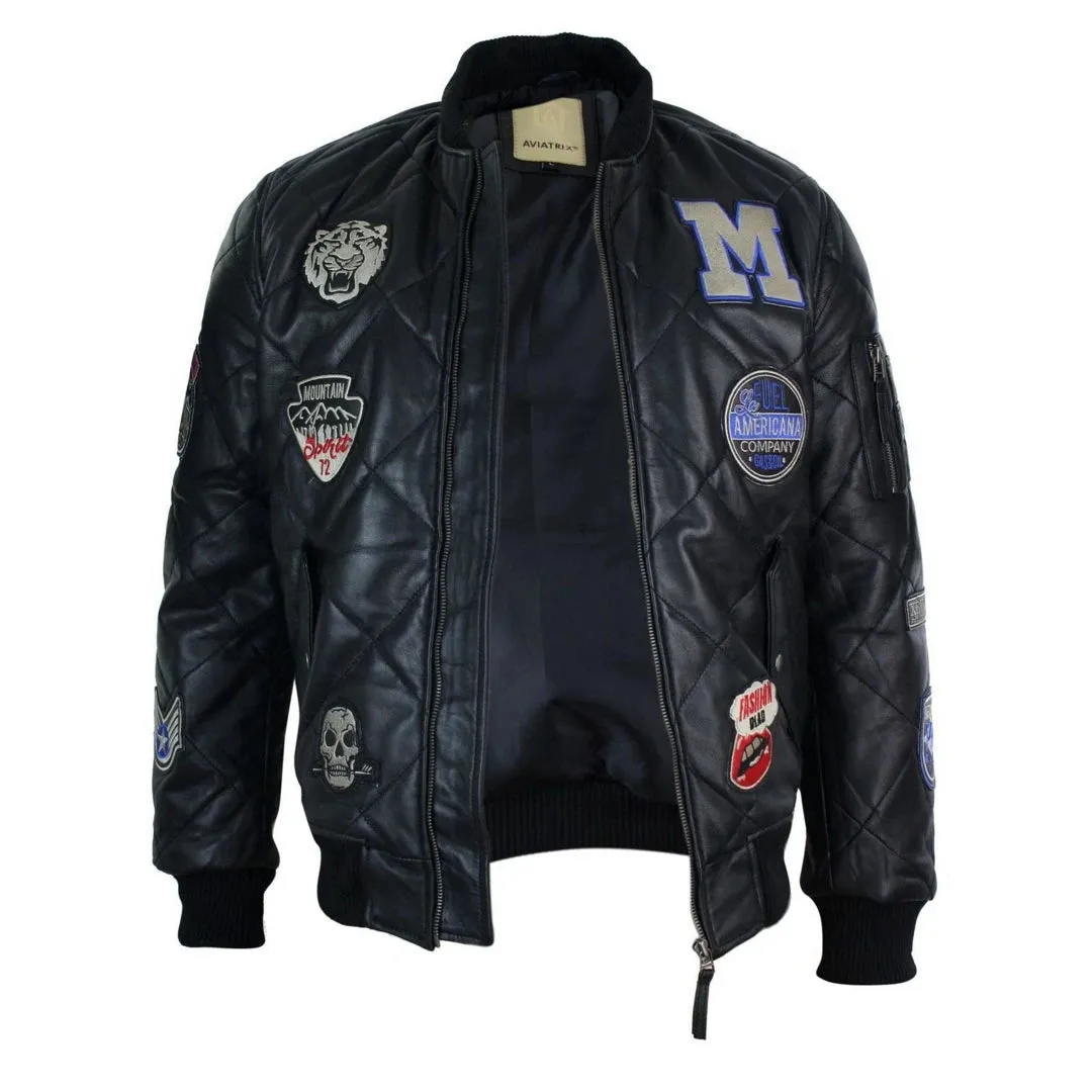 Men's Leather Quilted Puffer Varsity Baseball Bomber Letterman Jacket