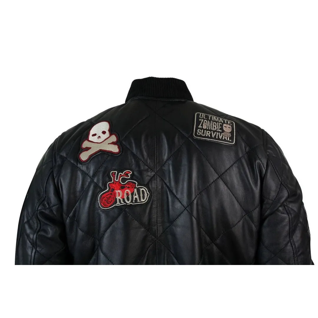 Men's Leather Quilted Puffer Varsity Baseball Bomber Letterman Jacket