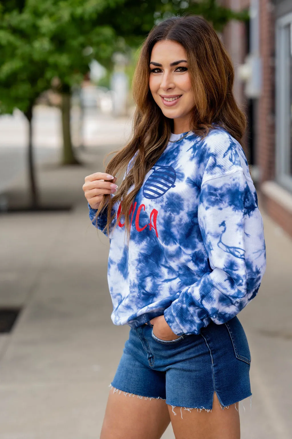 'Merica Tie Dye Ribbed Graphic Crewneck