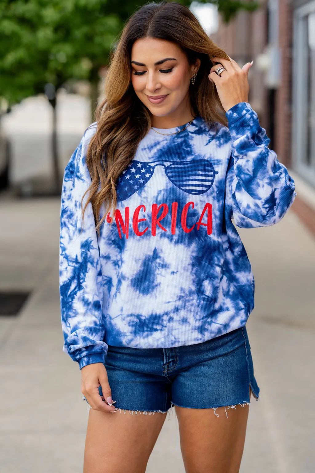 'Merica Tie Dye Ribbed Graphic Crewneck