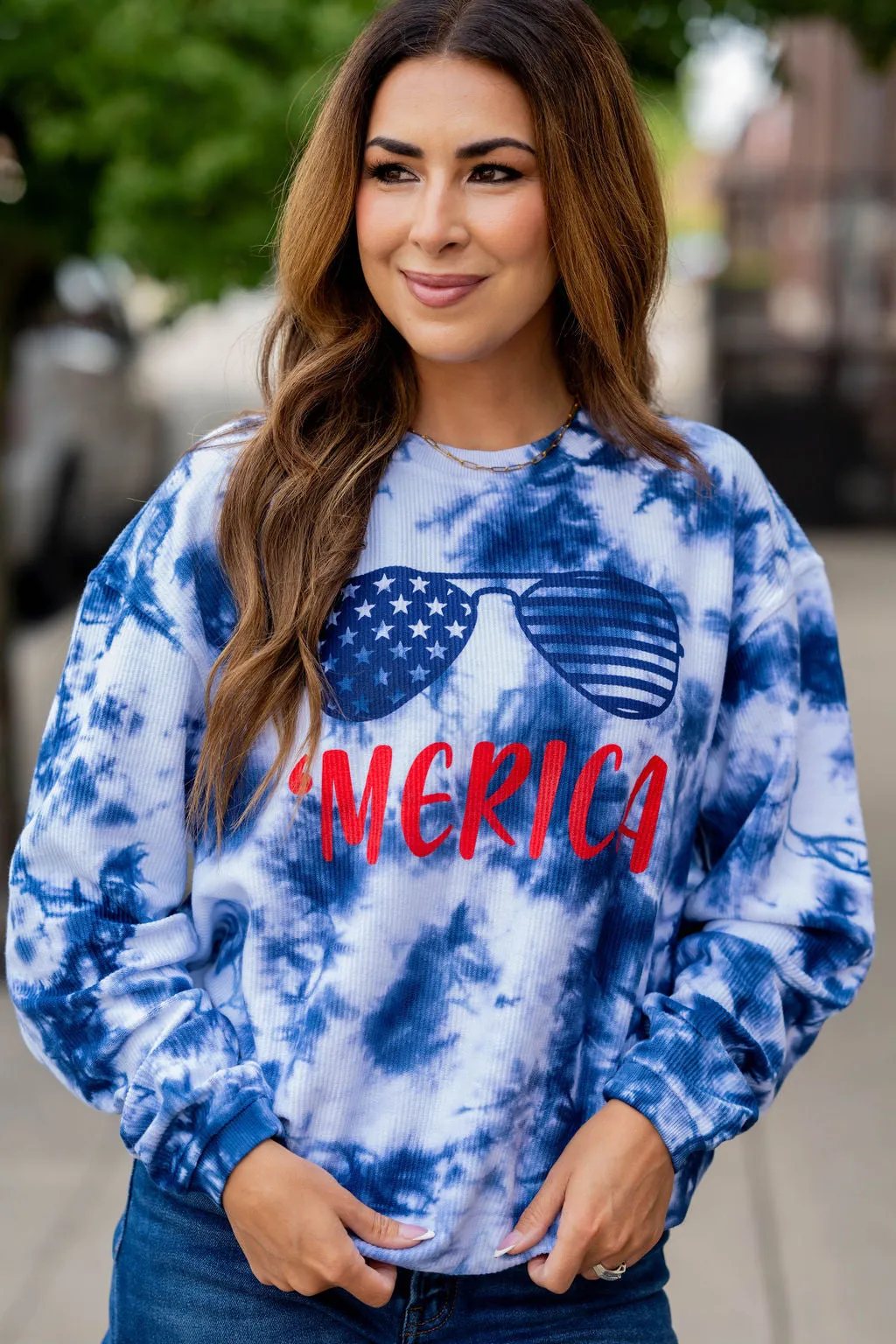 'Merica Tie Dye Ribbed Graphic Crewneck