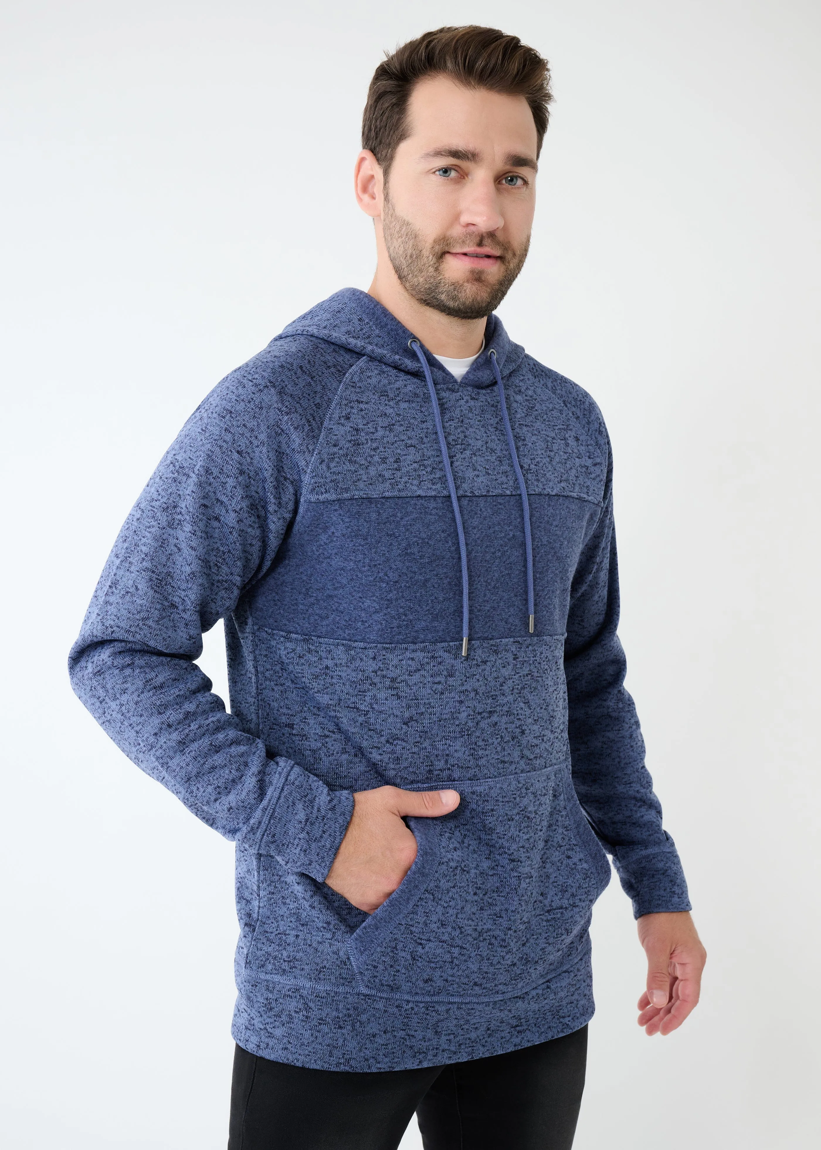 Mixed Fabric Fleece Hoodie | Denim