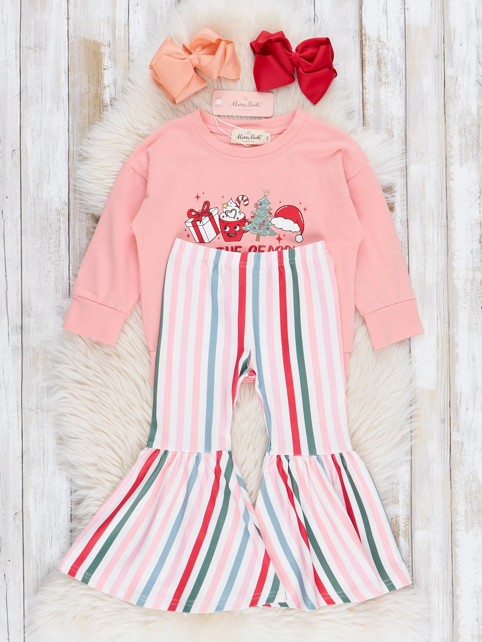 Peach 'Tis the Season Bell Bottoms Outfit