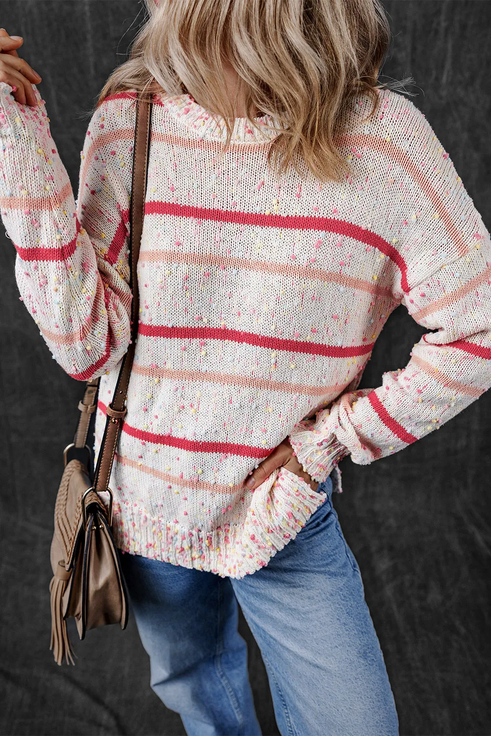 Pink Striped Confetti Knit Sweater