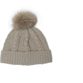 Pom-pom Cable Knit Cashmere Beanie Hat