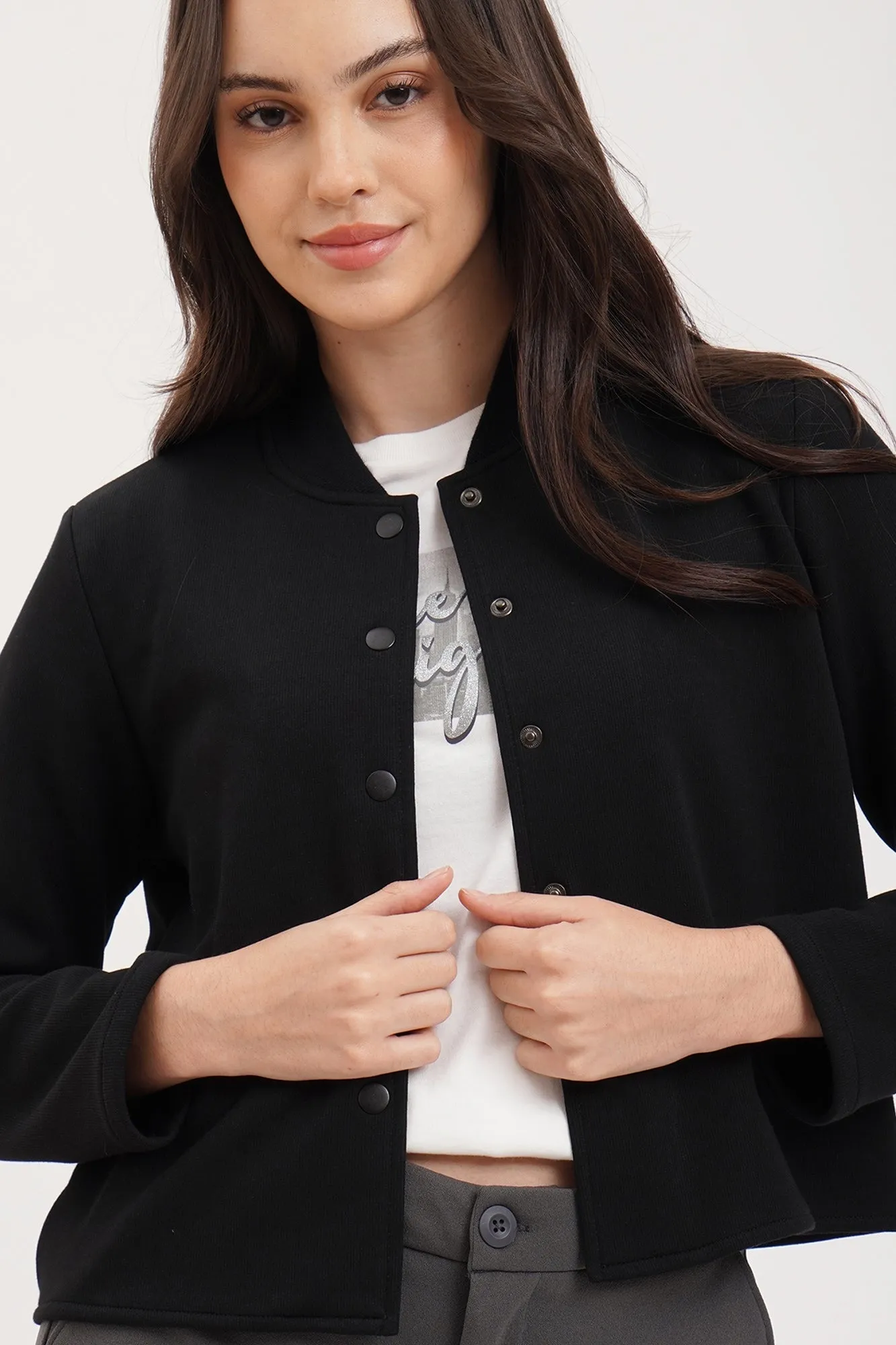 Structured Snap Button Bomber Jacket