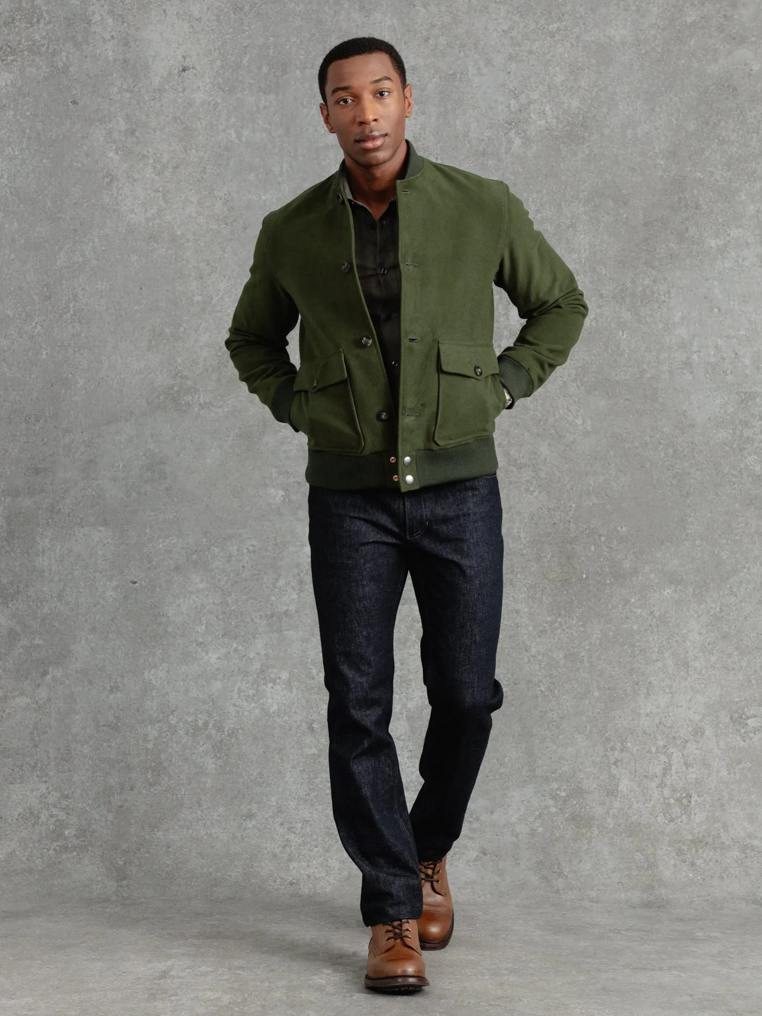 The Moleskin Bomber - Olive