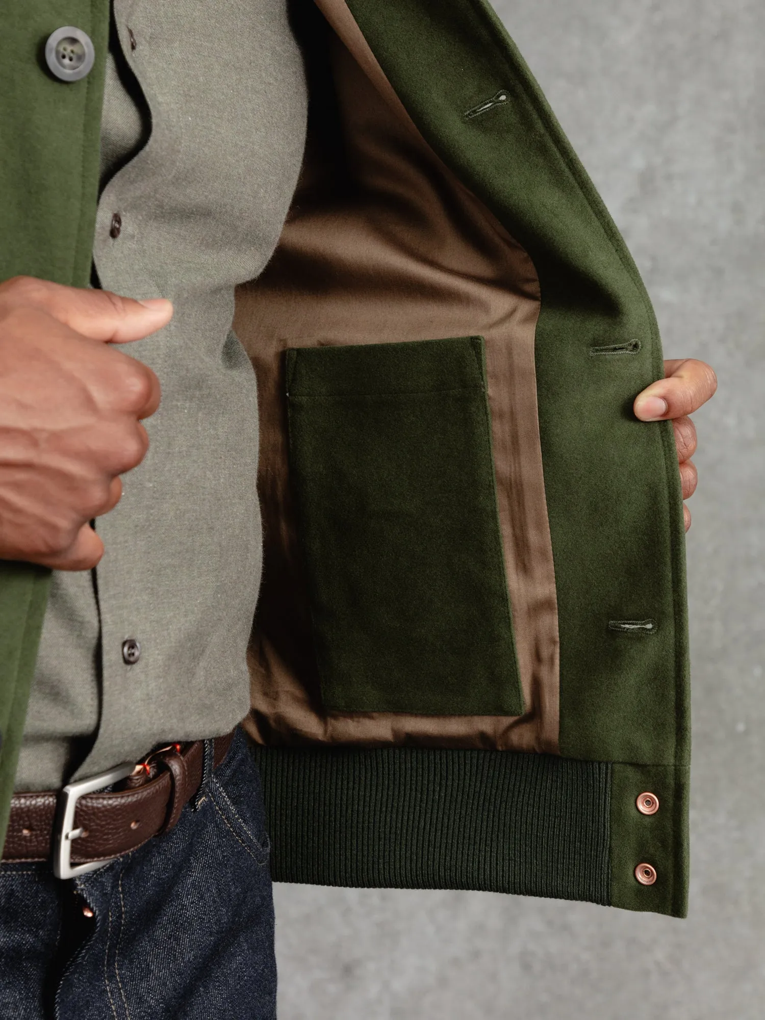 The Moleskin Bomber - Olive