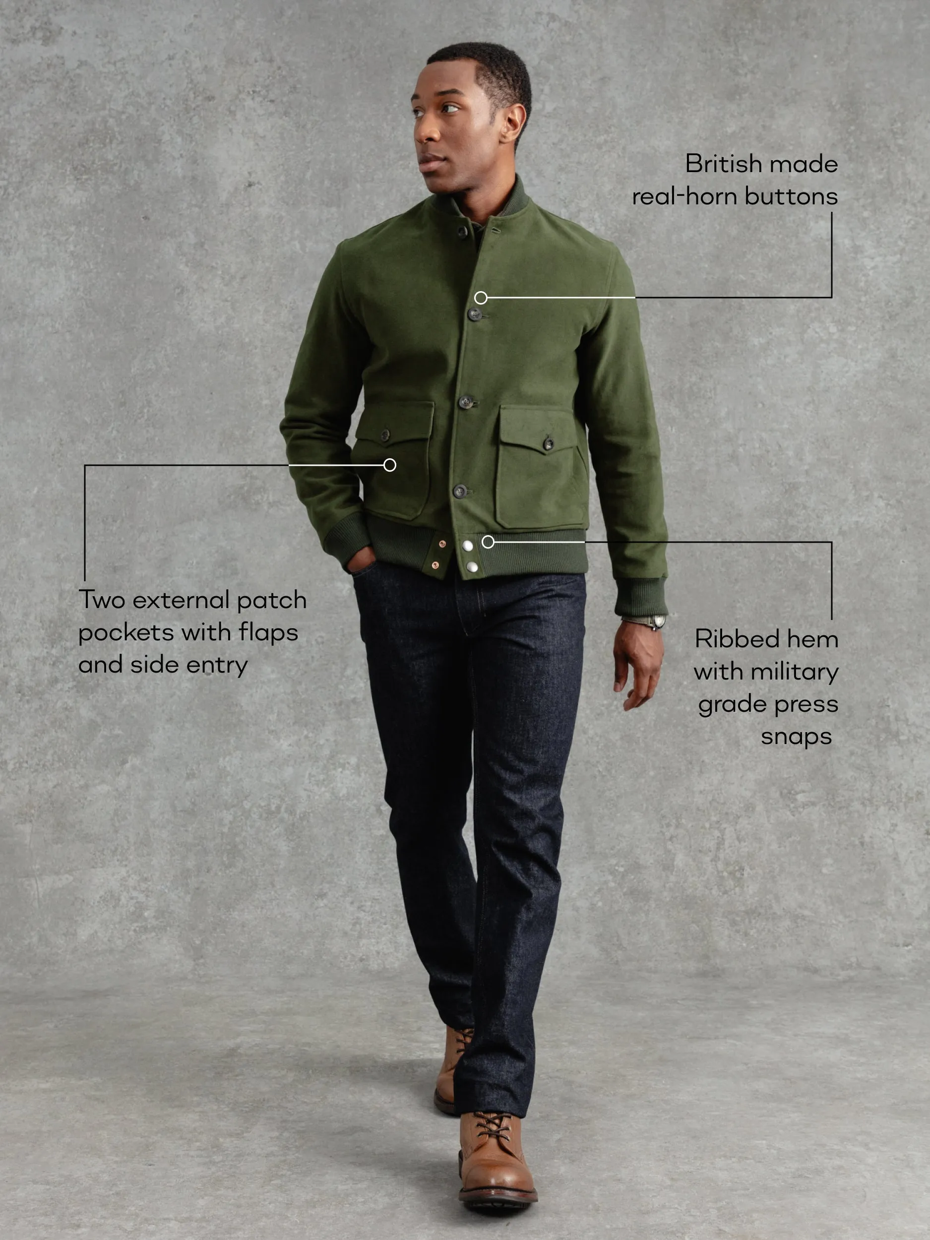 The Moleskin Bomber - Olive