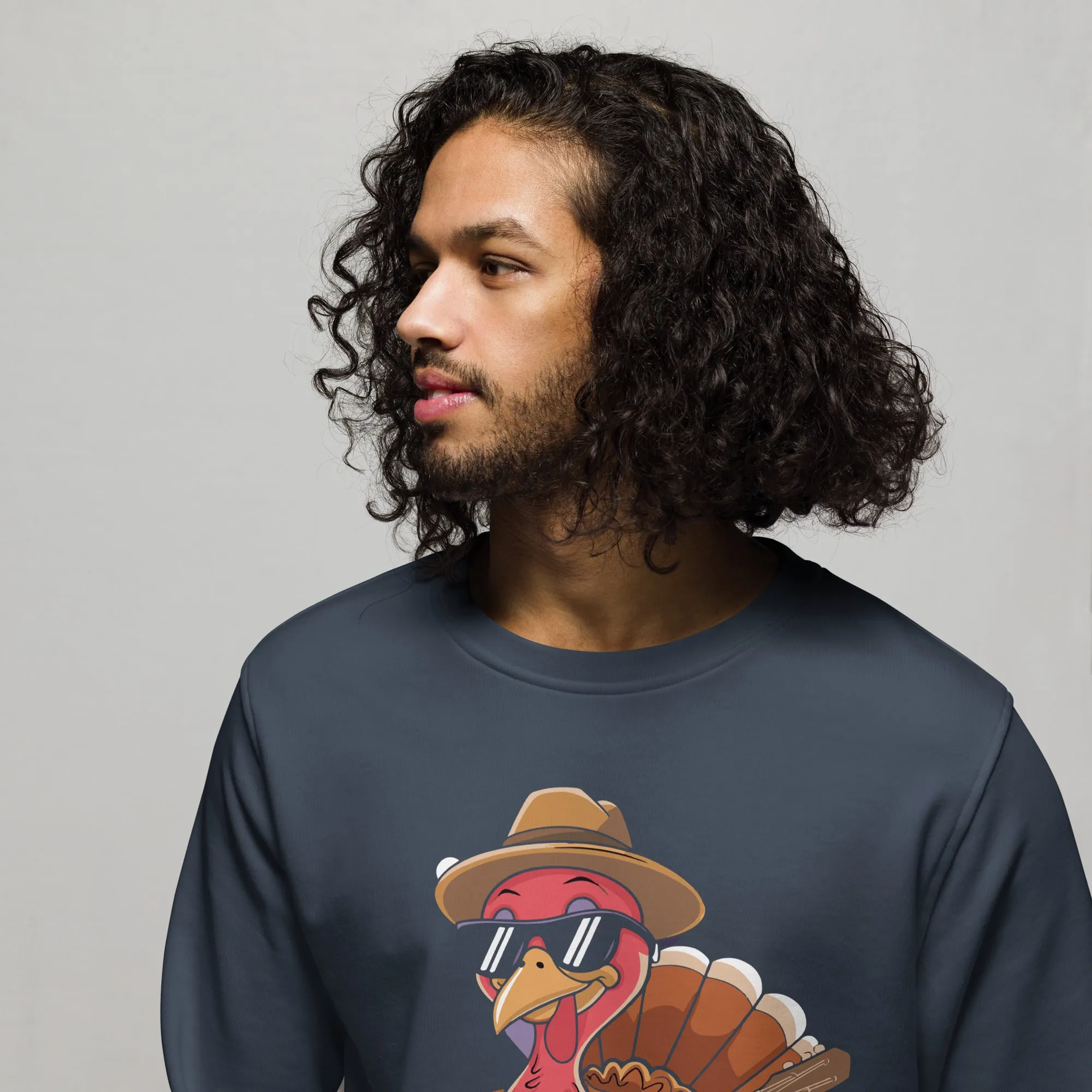 Turkey With Glasses Graphic Men Organic Sweatshirt