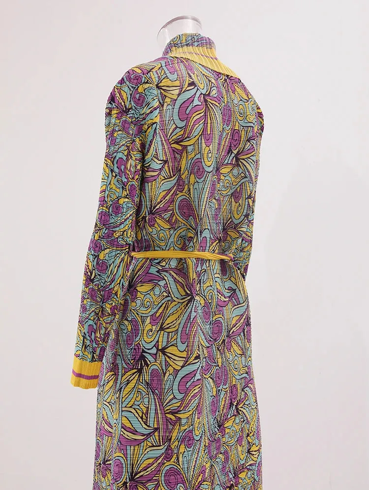 Women's Upscale Floral Pleated Drape Coat