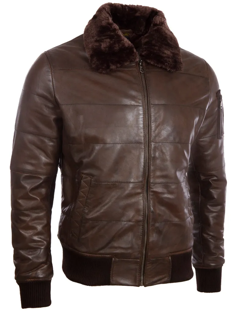 ZADV Men's Puffer Fur Aviator Bomber Jacket - Nevada Brown